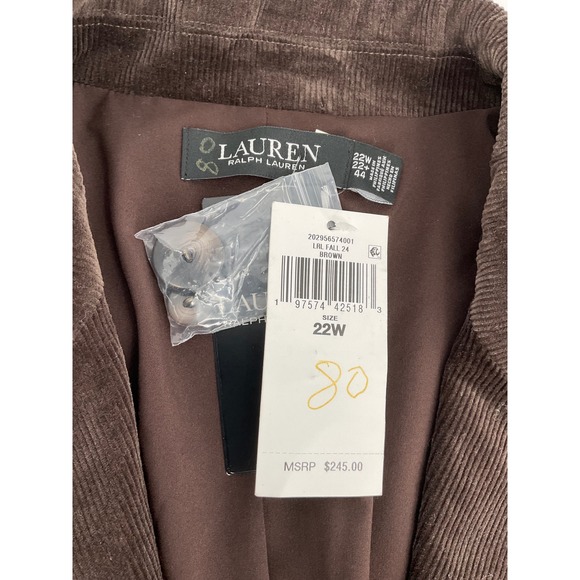 Lauren Ralph Lauren Women Brown Corduroy Blazer Jacket Crest Button Size 22W - Picture 6 of 12